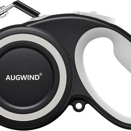 Retractable Dog Leash with Stainless Steel Anti-Chew Cable for Small & Medium Dogs up to 50 lbs | 16 ft Strong Nylon Reflective Tape | 360° Tangle-Free | One-Handed Brake, Pause & Lock (Medium, White)