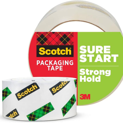 Scotch Sure Start Shipping Packaging Tape, 1.88" x 54.6 yd, Designed for Packing, Shipping and Mailing, Quiet Unwind, No Splitting or Tearing, 3" Core, Clear, 1 Roll (345)