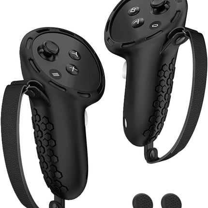 Controller Grip for Meta Quest 3S Oculus Quest 3 VR Accessories Grips Cover for VR Touch Controllers Straps Silicone Covers Protector with Non-Slip Thumbstick Covers 1Pair Black