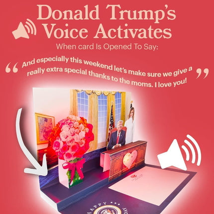 Talking Donald Trump Mothers Day Card - Plays Trump's Real Voice - Pop Up with Lights & Sound, Funny 3D Pop Up Card - Novelty Mothers Day Gifts for Mom or Wife from Son, Daughter or Dad (Flowers)