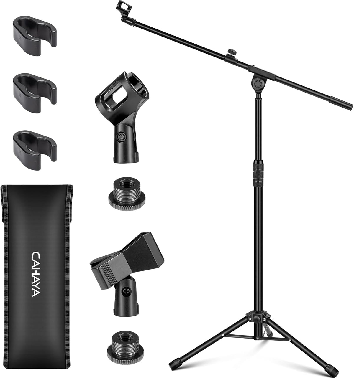 Dual-use Tripod Microphone Stand Boom Arm Floor Mic Stand Portable with Carrying Bag and 2 Mic Clips for Singing