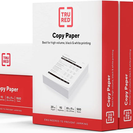 TRU RED Copy Paper, 8.5" x 11", 92 Brightness, Smooth Finish Printer Paper, 20 lbs., 500 Sheets/Ream