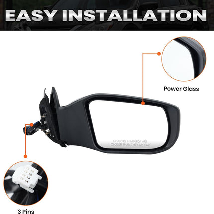 Right Passenger Black Side Mirror Compatible with Nissan Altima 2013-2018 Sedan Power Glass/Non-Folding/Non-Heated Door Mirrors Outside Rear View Mirror Replace # 963013TH0A