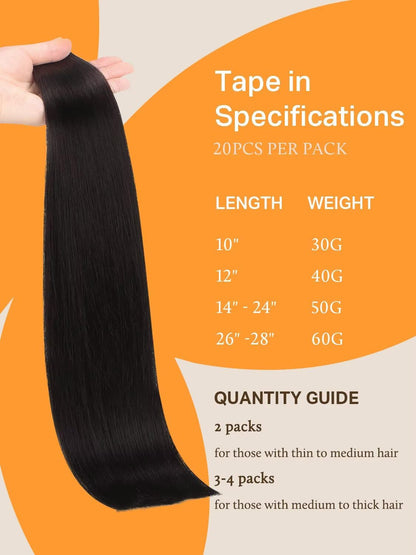 Jet Black 20 Inch Human Hair Tape-In Extensions, 50g 20pcs - photo 4