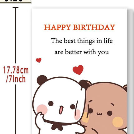 FANCYLUCKY Cute Birthday Card for Women Men, Love Birthday Card Gifts for Girlfriend Boyfriend Wife Husband, Romantic Birthday Card with Bear Design