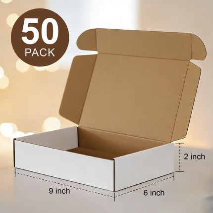 50 Pack 9x6x2 Inches Shipping Boxes, Corrugated Cardboard Mailing Box, Small White Gift Box Mailers, Packaging Boxes for Business Present, Moving and Storage