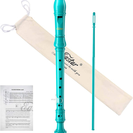 Eastar Soprano Recorder Instrument for Kids Beginner, German Fingering C Key 3 Piece with Cleaning Kit, Thumb Rest, Cotton Bag, Fingering Chart, ERS-21GSB, Sky Blue, School-Approved