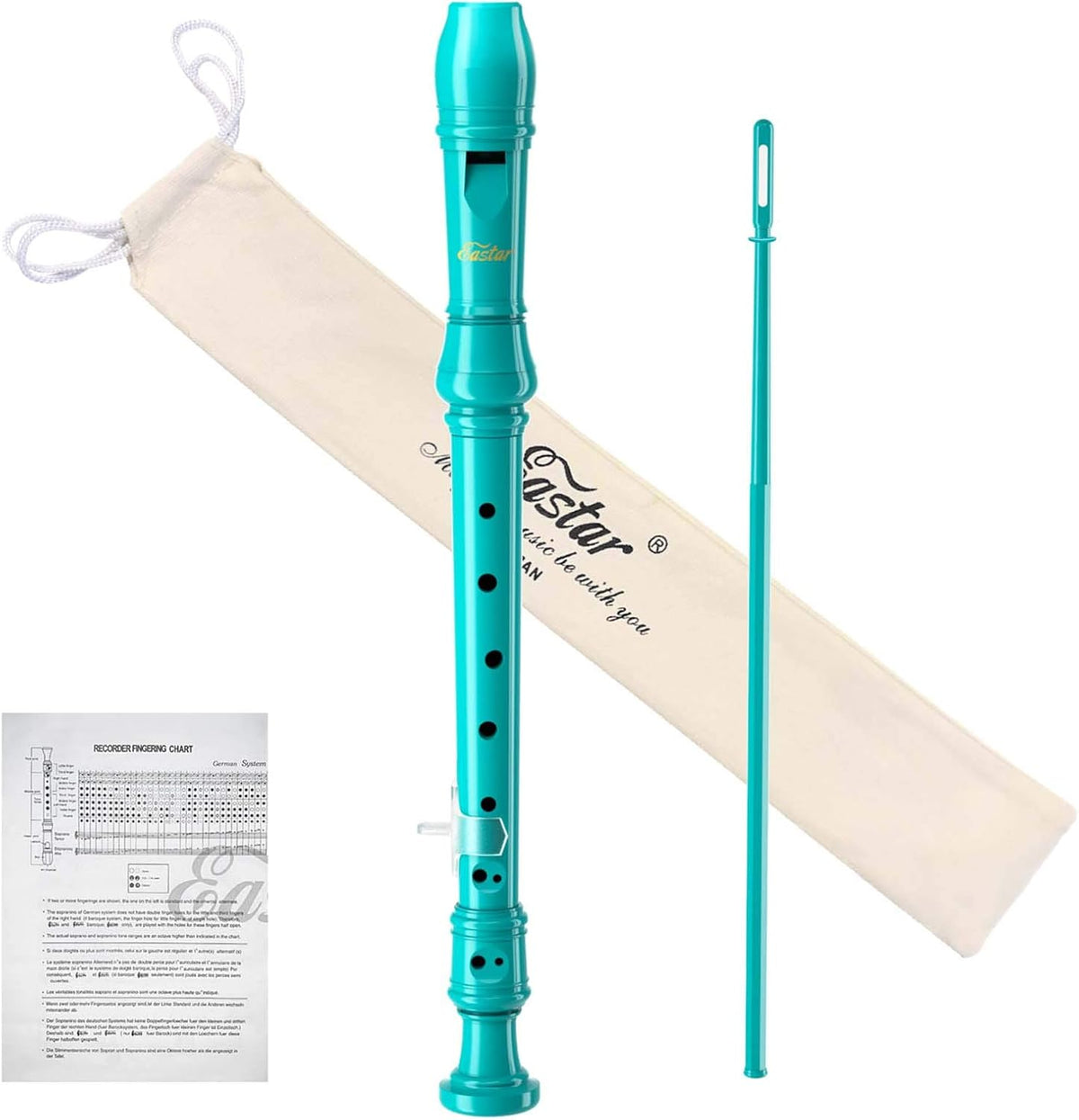 Sky Blue Soprano Recorder for Kids Beginners, German Fingering C Key, 3-Piece Set