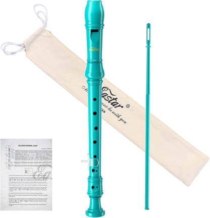 Sky Blue Soprano Recorder for Kids Beginners, German Fingering C Key, 3-Piece Set