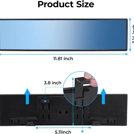 JOYTUTUS Rear View Mirror, Universal 11.81 Inch Panoramic Convex Rearview Interior Clip-on Wide Angle Mirror to Reduce Blind Spot Effectively for Car SUV Trucks - Blue
