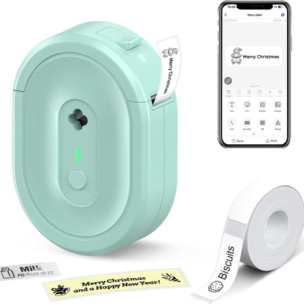 Mini Label Maker Machine with Tape, N12 Portable Bluetooth Label Printer, Thermal Sticker Labeler for Small Business, School, Home, Office(Green)
