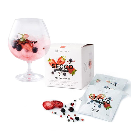 Secco Pepper Berry infusion – Botanical Sachets for Gin & Tonic, Cocktail, Mocktail, and Vodka Mixers – Alcohol Infusion for All Home Bartending Enthusiasts – Bar Gift - Box of 8 Packets