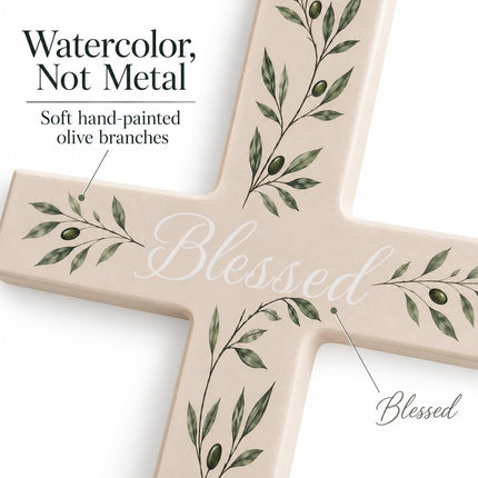 Wall Cross, Wooden Olive Branch Christian Wall Decor, Baptism Gift for Home