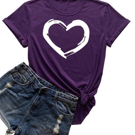 Women Cute Heart Graphic Crewneck T-Shirt Funny Short Sleeve Casual Tee Tops