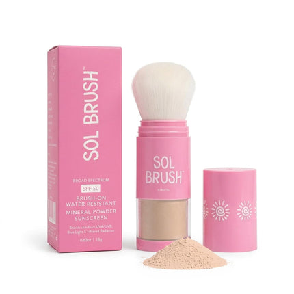 SPF 50 Mineral Sunscreen Powder, Broad Spectrum UVA/UVB Protection Sunscreen, Mess Free Brush On Applicator, Clean & Cruelty Free, Water Resistant (80 Minutes), Pink, Fair