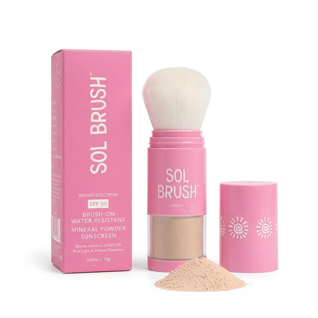 SPF 50 Mineral Sunscreen Powder, Broad Spectrum UVA/UVB Protection Sunscreen, Mess Free Brush On Applicator, Clean &