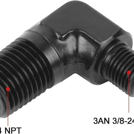 EVIL ENERGY 3AN Male Flare to 1/4" NPT Pipe 90 Degree Fitting Adapter Aluminum Black 2PCS
