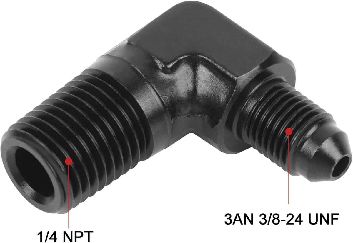 3AN Male Flare to 1/4" NPT Pipe 90 Degree Fitting Adapter Aluminum Black 2PCS - photo 2