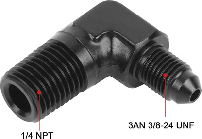 3AN Male Flare to 1/4" NPT Pipe 90 Degree Fitting Adapter Aluminum Black 2PCS - photo 2