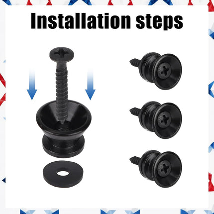 6pcs Guitar Strap Buttons, Guitar Strap Lock Pins and Screws Metal Fastener Holders for Acoustic Electric Bass Ukulele (Black)