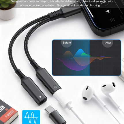 USB C Splitter, Dual USB C Headphone and Charger Adapter, 1 in 2 Out Type C Audio Jack Dongle with PD 60W Fast Charging Cable for iPhone 17 16 15 Pro Max, iPad, Samsung Galaxy S25 S24 Ultra More USBC