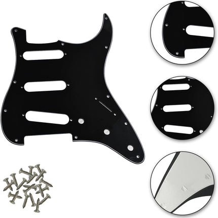 SSS 11 Holes Strat Electric Guitar Pickguard and BackPlate Set for Fender USA/Mexican Made Standard Stratocaster Modern Style Guitar Parts,Black 3ply
