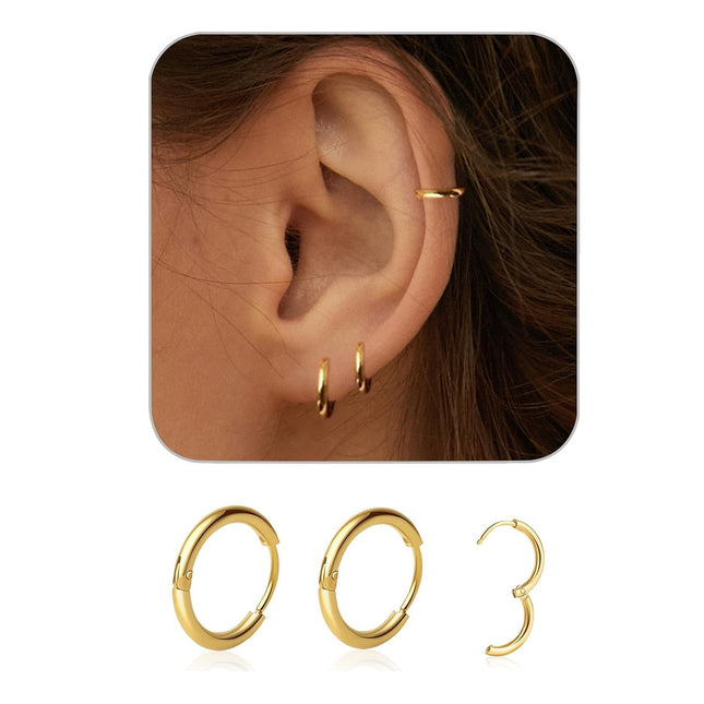 6mm 14K Gold Plated Huggie Hoop Earrings - front view