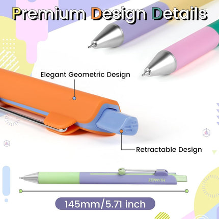 Solati Gel Pens, 5PCS 0.5mm Fine Point Smooth Writing Black Ink Pens, Cute Color Blocking Design with Rolling Clip, Quick Dry Writing Pens for School, Office & Gifts (Z3 5PCS Contrast Color)