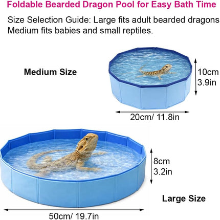 6Pcs Bearded Dragon Pool – Foldable Reptile Bathtub & Towel (Large or Medium Size), Bath Brush, Spray Bottle & Plastic Tweezers for Bearded Dragons, Bearded Dragon Bath Accessories (Large)