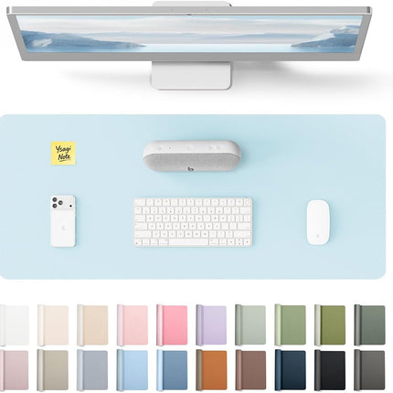 YSAGi Leather Desk Protector, Office Mat, Large Mouse Mat, Non-Slip PU Leather Blotter, Laptop Pad, Waterproof Writing Pad for Office and Home (Baby Blue, 23.6" x 13.8")