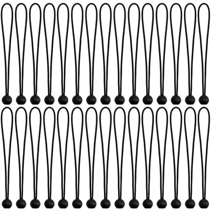 30 Pack Bungee Balls, Black Ball Bungee Heavy Duty Heavyweight 4 inches Tarp Bungee Cords, Weather Resistant Tie Down Strap 4mm Thickness - for Camping, Tents, Cargo, Holding Wire and Hoses