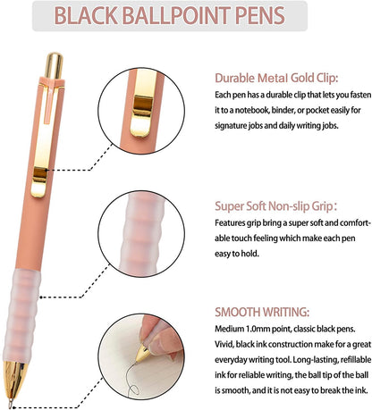 Black Medium Point 1mm Retractable Ballpoint Pens with Super Soft Grip, Gold, 12 pcs - photo 2