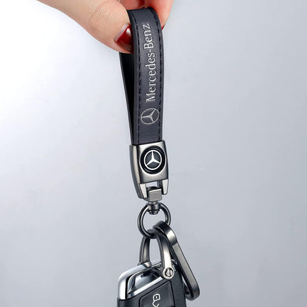 Genuine Leather Key Chain Fit for Mercedes Benz A C E S Class Series GLK CLA GLA GLC GLE CLS SLK AMG Series Keychain KeyRing for Men and Woean Accessories Black