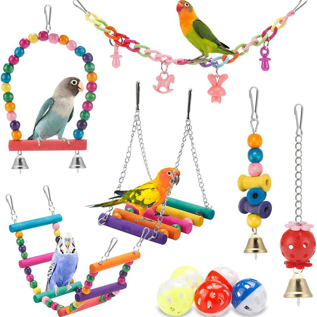 Swing Hanging Standing Chewing Toy Hammock Climbing Ladder, Cage Colorful Toys Suitable for Budgerigar, Parakeet