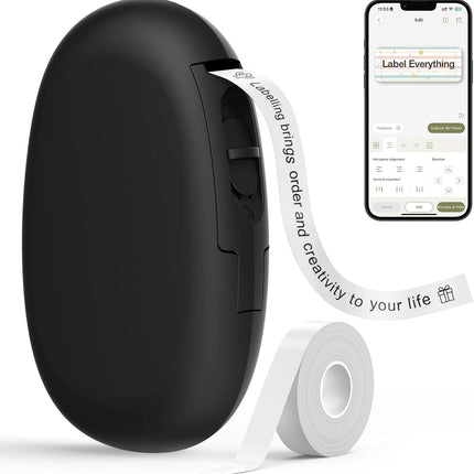 SUPVAN E10 Bluetooth Label Maker Machine with Tape, Continuous Waterproof Label, Versatile App with 35 Fonts and 1k+ Icons, Inkless Labeler for Home, Kitchen, School, Office Organization, Black
