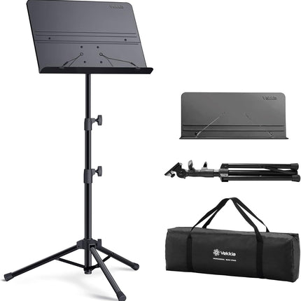 Vekkia Professional Portable Sheet Music Stand - Folding Adjustable Holder, with Carrying Bag, Sturdy for Instrumental Performance, Band & Travel