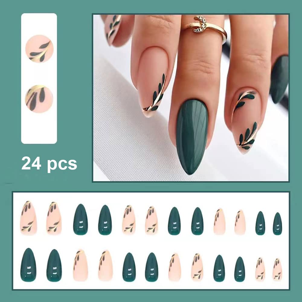 Medium Almond French Tip Press-On Nails with Designs, 24 pcs - photo 2