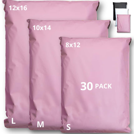 Shipping Bags (30 Pack) with Label Pouch - 8x12, 10x14 & 12x16 - Poly Mailers for Clothes, Self-Seal Plastic Mailing Envelopes - Tear & Water-Resistant Packaging Bags for Clothing, Not Padded