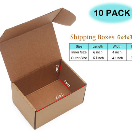 10 Pack Small Shipping Boxes 6x4x3'' Corrugated Small Cardboard Boxes for Shipping, Recyclable Packaging Boxes for Business, Mailer, Gift Packing, Crafts Packing, Jewelry Box, Brown
