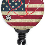 American Flag Badge Reel with Stethoscope - Swing Clip and Extra Long 34 Inch Cord