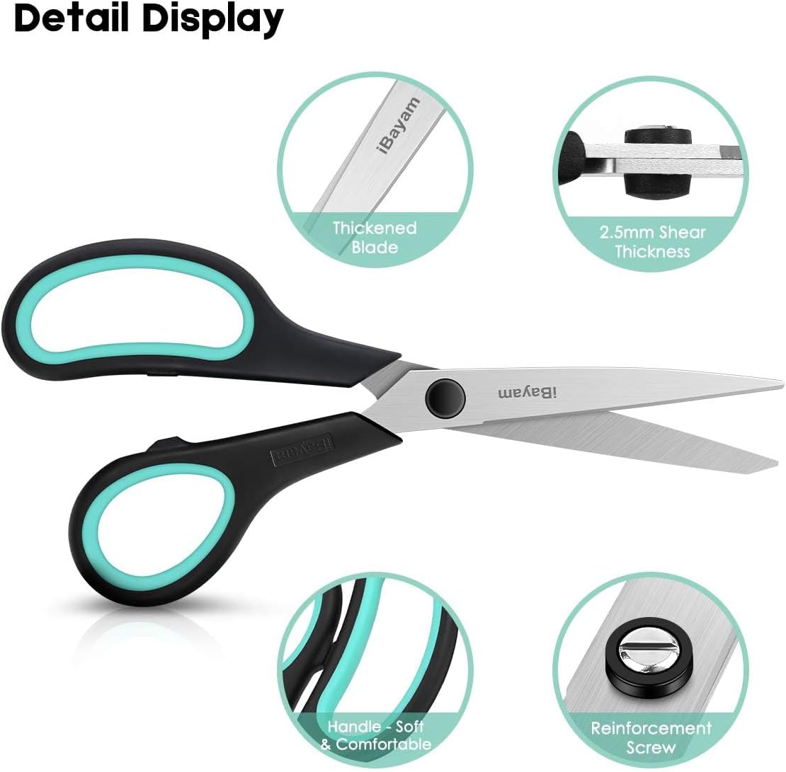 3-Pack 8-Inch Heavy Duty Scissors with Ultra Sharp Blades and Comfort Grip Handles - photo 4