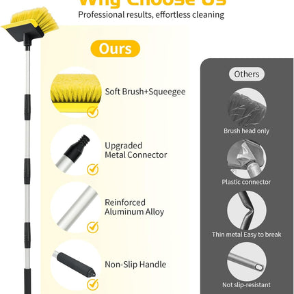 Ordenado 56" Car Wash Brush with Long Handle - Car Cleaning Brush with Soft Bristle & Squeegee, Scratch-Free Car Cleaning Mop Kit for Washing Exterior & Snow, Universal for RV Boat Truck SUV Yellow