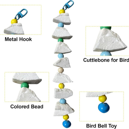 Cuttlebone for Birds, Parakeet with 3 Strings 7 Lava Stones, Essential Beak Maintenance Tools for Birds, Cockatiel Cage Accessories for Daily Enrichment Activities, Volcanic Stone Construction