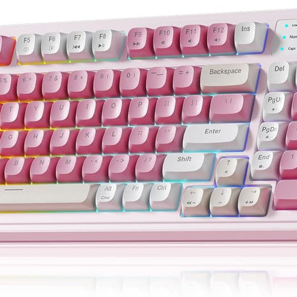 AULA 99 Key Keyboard, Wireless Gaming Keyboard Bluetooth Computer Keyboards Creamy Cute with Number Pad RGB Backlit Tri-Mode BT/2.4GHz/USB-C - Pink