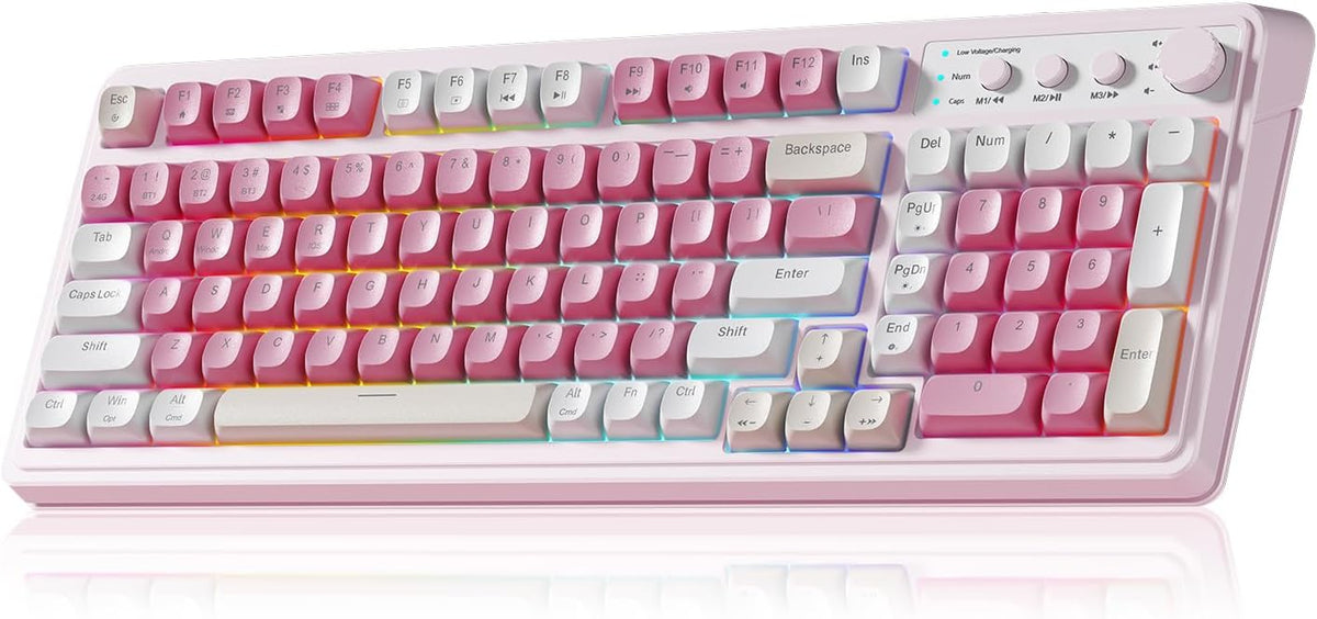 Keyboard, Wireless Gaming Keyboard Bluetooth Ergonomic Creamy Computer Keyboards Cute Full Size Backlit - photo 3