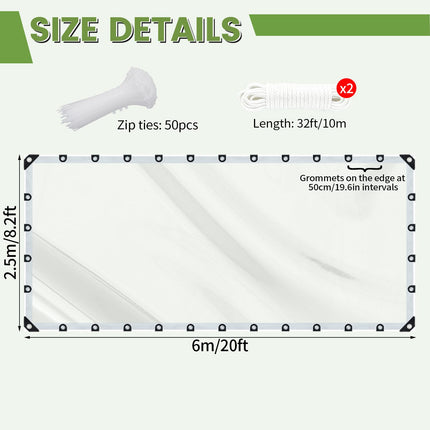 8x20ft Clear Tarps Heavy Duty Waterproof, Clear Tarp with Grommets