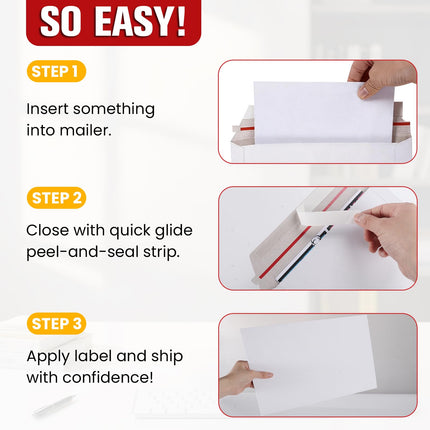 100 Pack 9X12 Inch Rigid Stay Flat Mailers, Self Seal Lightweight Cardboard Envelopes, White Mailers for Document, Magazine