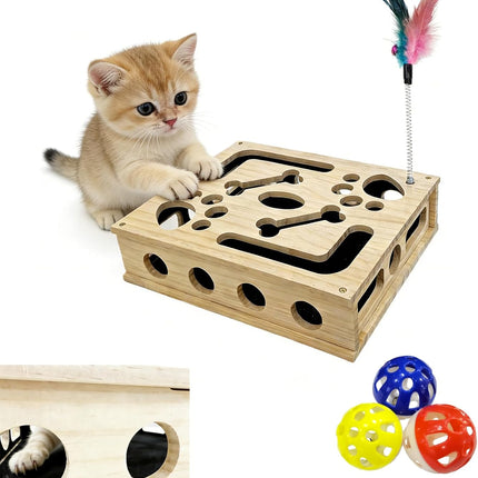 Cat Nail File Scratch Enrichment Box Enrichment Puzzle Toy for Indoor Cats Interactive Cat Scratch Puzzle Enrichment Box Toy with Sandpaper and Bell Ball, Nail File Stress for Cats