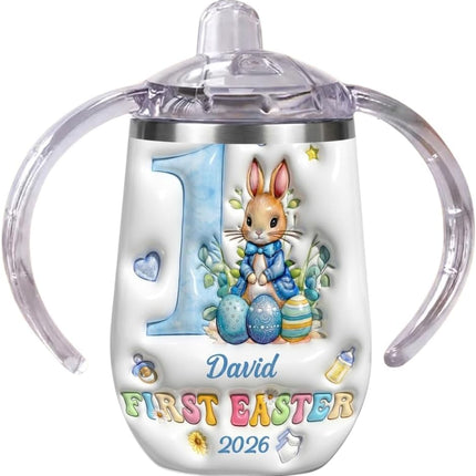 First Easter 2026 Personalized Kid Sippy Cup with Handles, Baby First Easter Bunny Sippy Cup with Name, Custom Easter Sippy Cup for Toddlers, Easter Bunny Cups for Granddaughter, Spring Kid Gifts