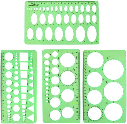 4PCS Plastic Circle and Oval Templates - Clear Green Measuring Templates for Drawing and Formwork Projects